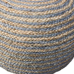 Blue Cotton Blend Round Striped Pouf Ottoman - 20-inch