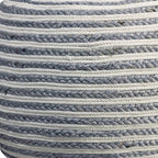 Blue Cotton Blend Round Striped Pouf Ottoman - 20-inch