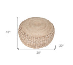 Tan Round Geometric Pouf Ottoman - 20-inch