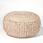 Tan Round Geometric Pouf Ottoman - 20-inch