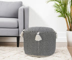 Black Cotton Cylinder Geometric Pouf Ottoman - 18-inch