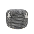 Black Cotton Cylinder Geometric Pouf Ottoman - 18-inch