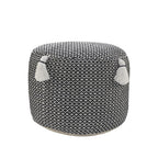 Black Cotton Cylinder Geometric Pouf Ottoman - 18-inch