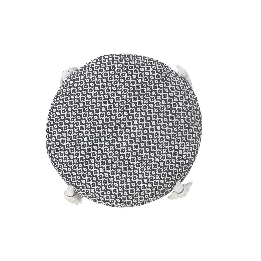 Black Cotton Cylinder Geometric Pouf Ottoman - 18-inch