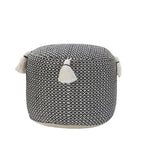 Black Cotton Cylinder Geometric Pouf Ottoman - 18-inch