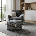 Gray Cotton Striped Pouf Ottoman - 18-inch