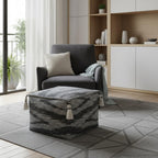 Gray Cotton Striped Pouf Ottoman - 18-inch