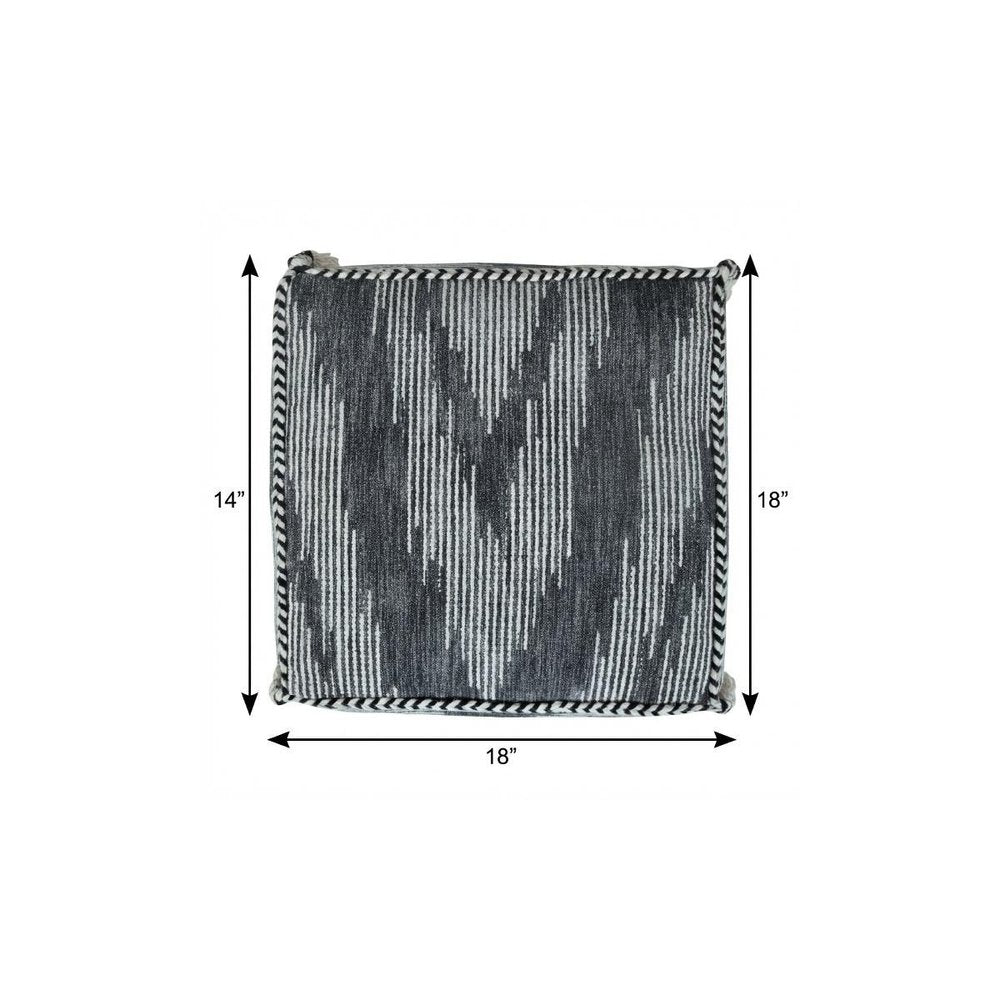 Gray Cotton Striped Pouf Ottoman - 18-inch