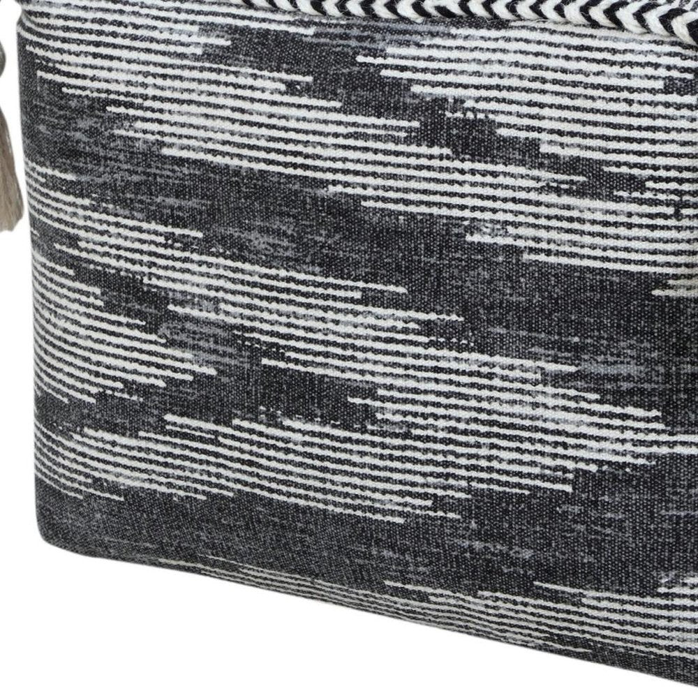 Gray Cotton Striped Pouf Ottoman - 18-inch