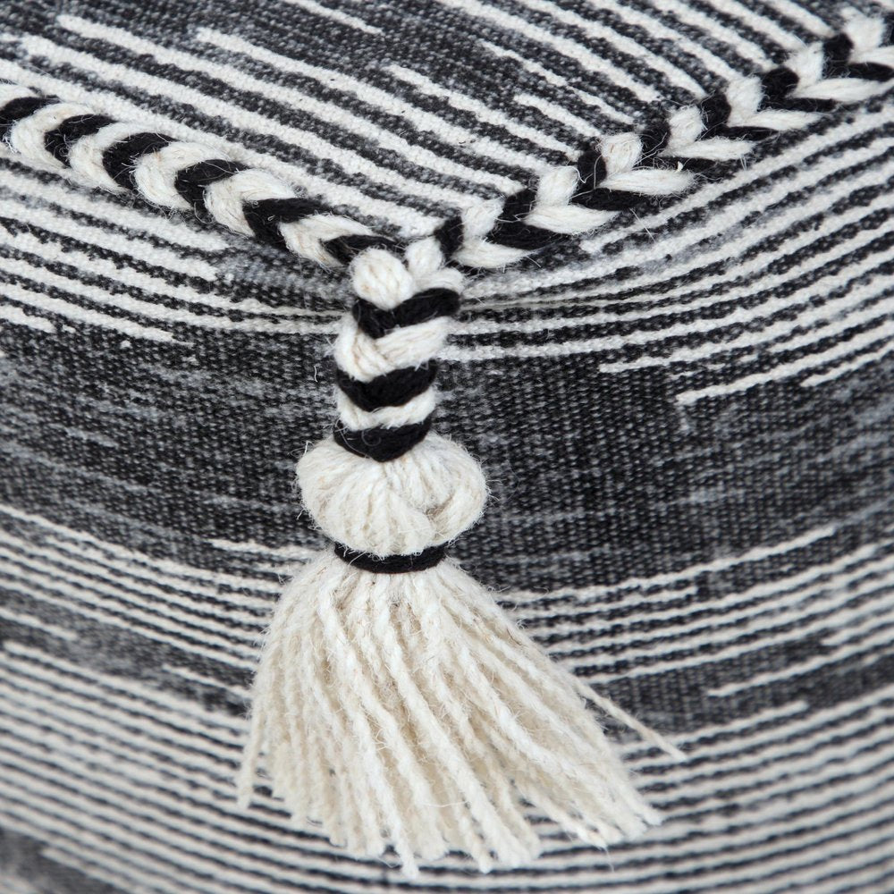 Gray Cotton Striped Pouf Ottoman - 18-inch