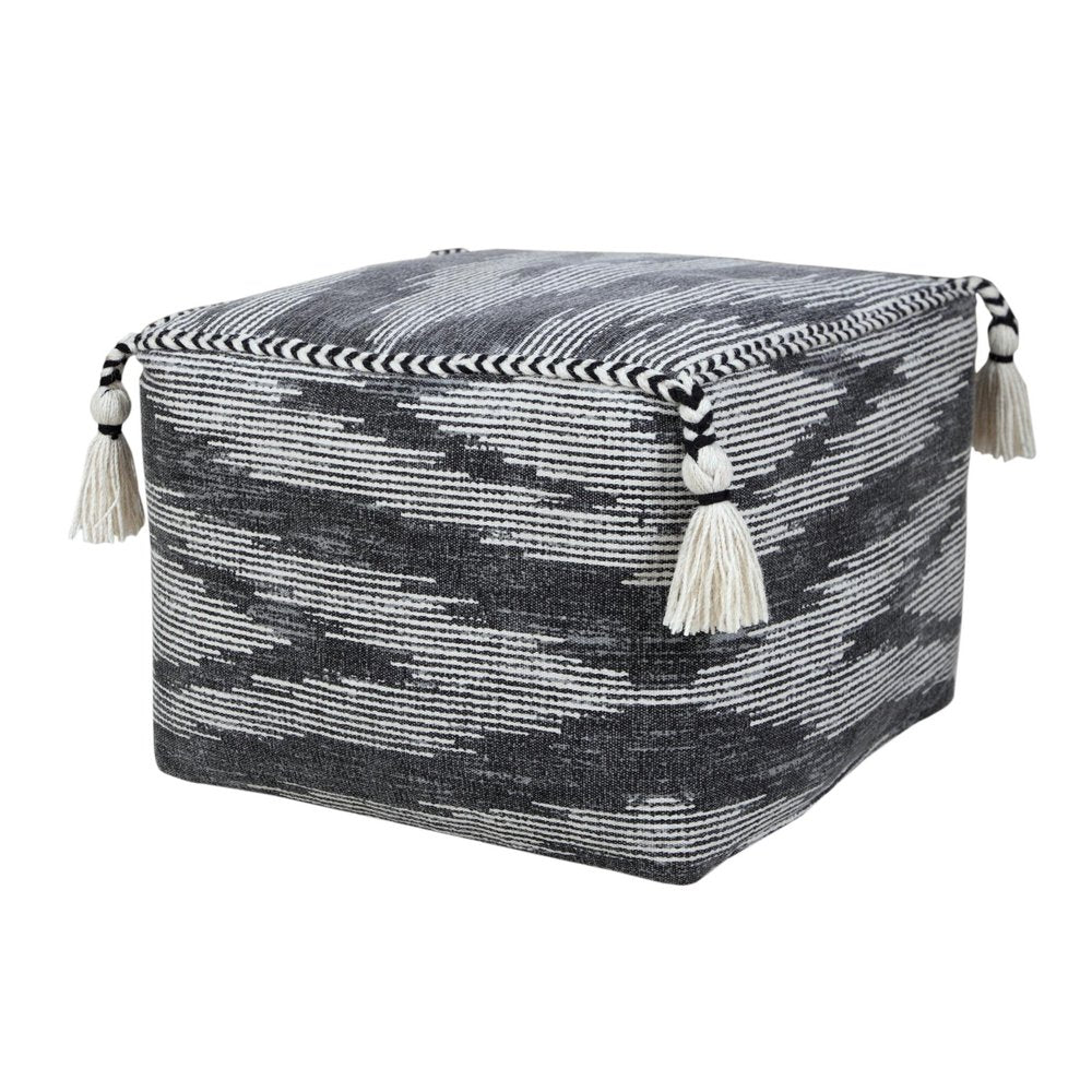 Gray Cotton Striped Pouf Ottoman - 18-inch