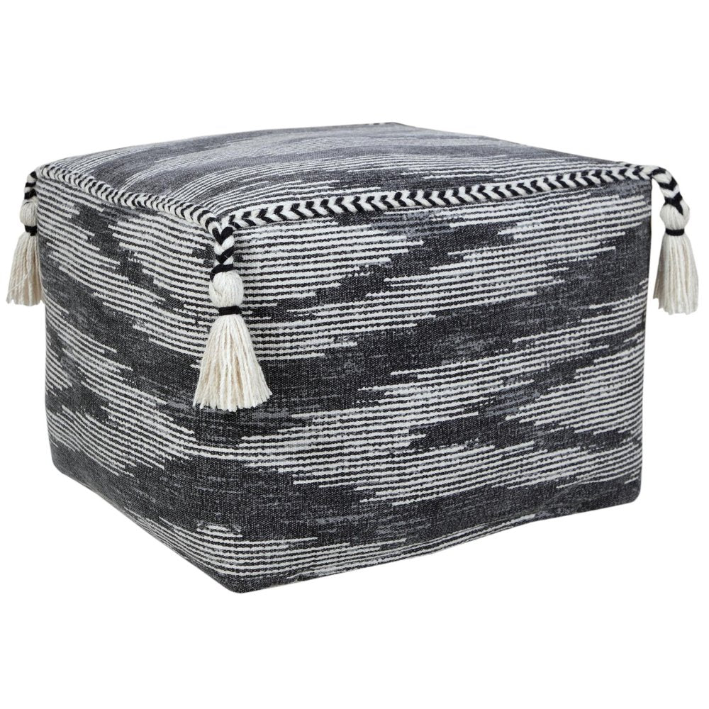 Gray Cotton Striped Pouf Ottoman - 18-inch