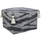Gray Cotton Striped Pouf Ottoman - 18-inch