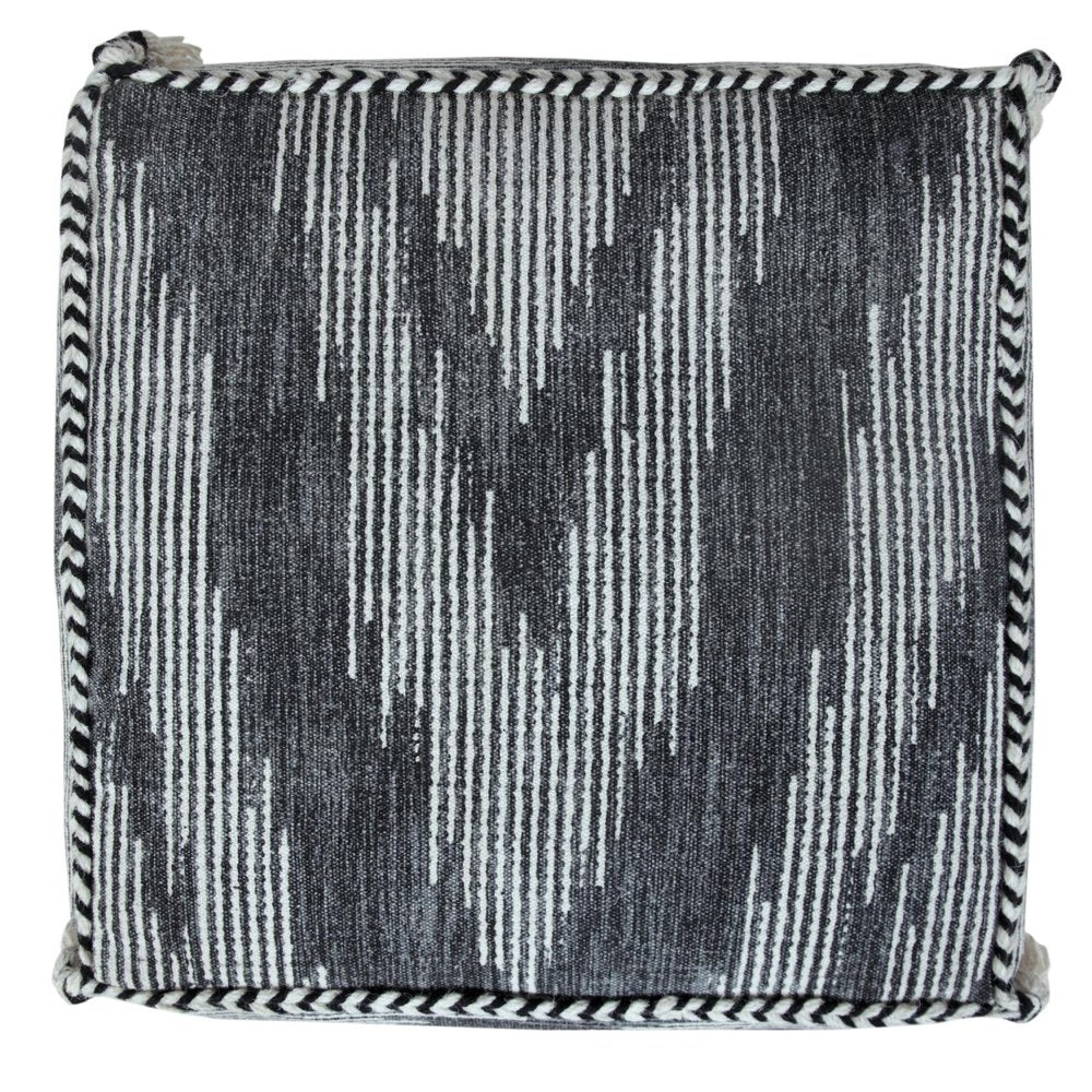 Gray Cotton Striped Pouf Ottoman - 18-inch