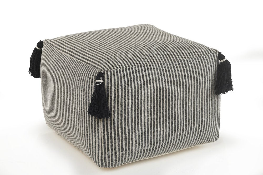 Gray Cotton Striped Pouf Ottoman - 18-inch