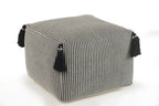 Gray Cotton Striped Pouf Ottoman - 18-inch