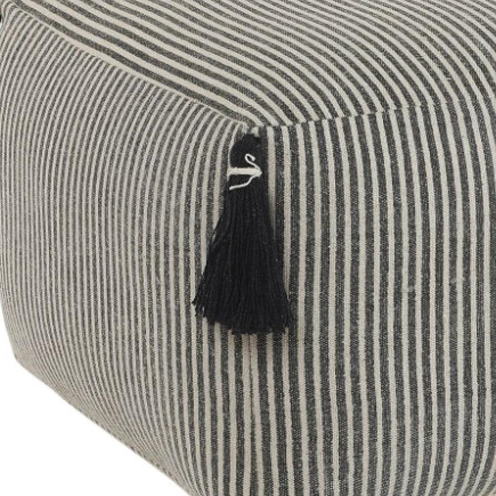 Gray Cotton Striped Pouf Ottoman - 18-inch