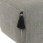 Gray Cotton Striped Pouf Ottoman - 18-inch