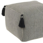 Gray Cotton Striped Pouf Ottoman - 18-inch