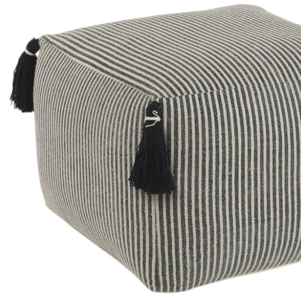 Gray Cotton Striped Pouf Ottoman - 18-inch