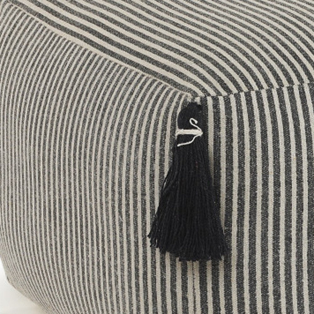 Gray Cotton Striped Pouf Ottoman - 18-inch