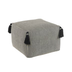 Gray Cotton Striped Pouf Ottoman - 18-inch