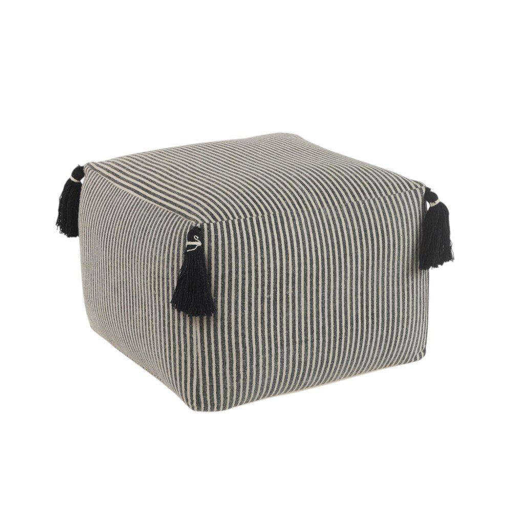 Gray Cotton Striped Pouf Ottoman - 18-inch