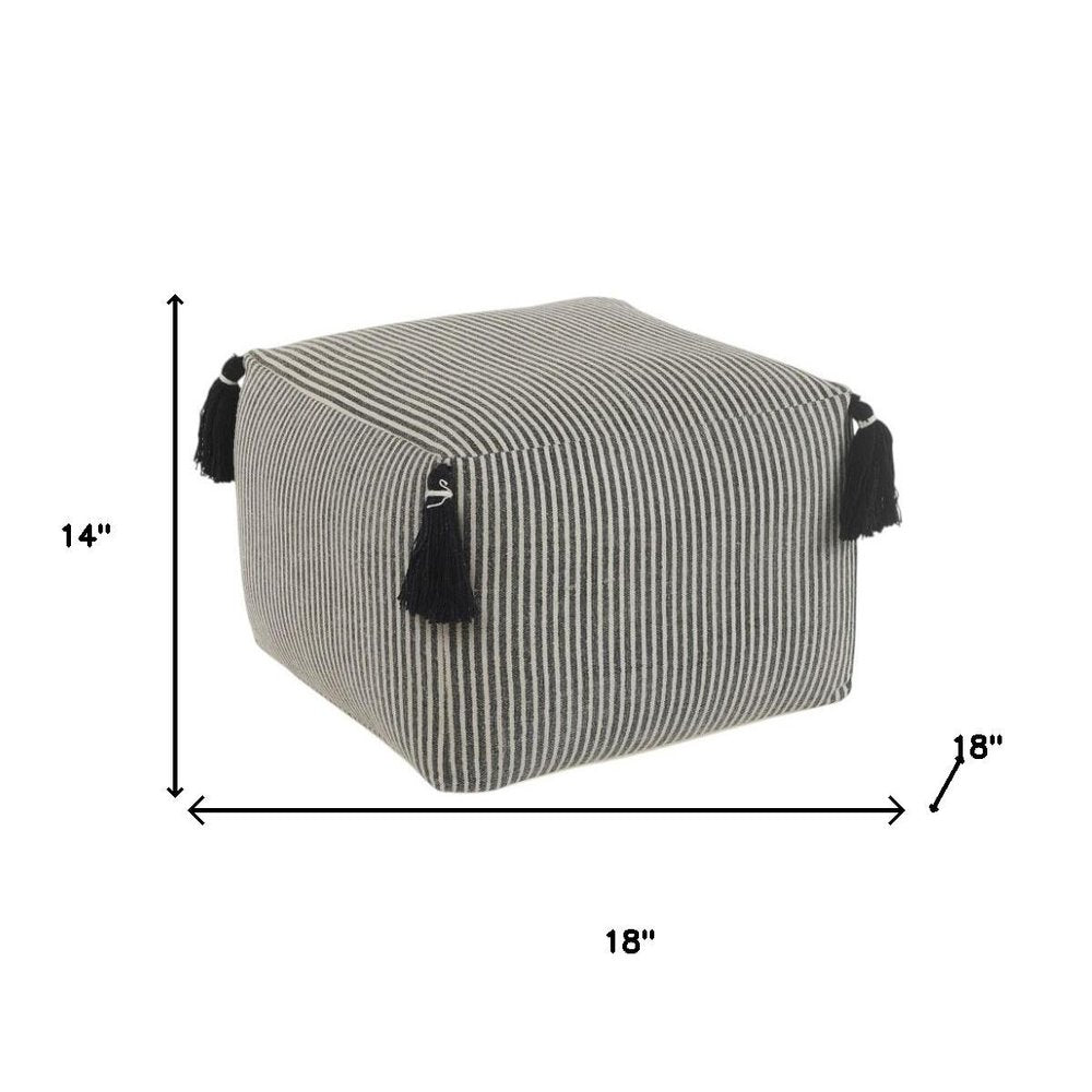 Gray Cotton Striped Pouf Ottoman - 18-inch