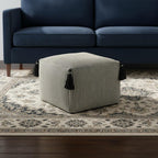 Gray Cotton Striped Pouf Ottoman - 18-inch