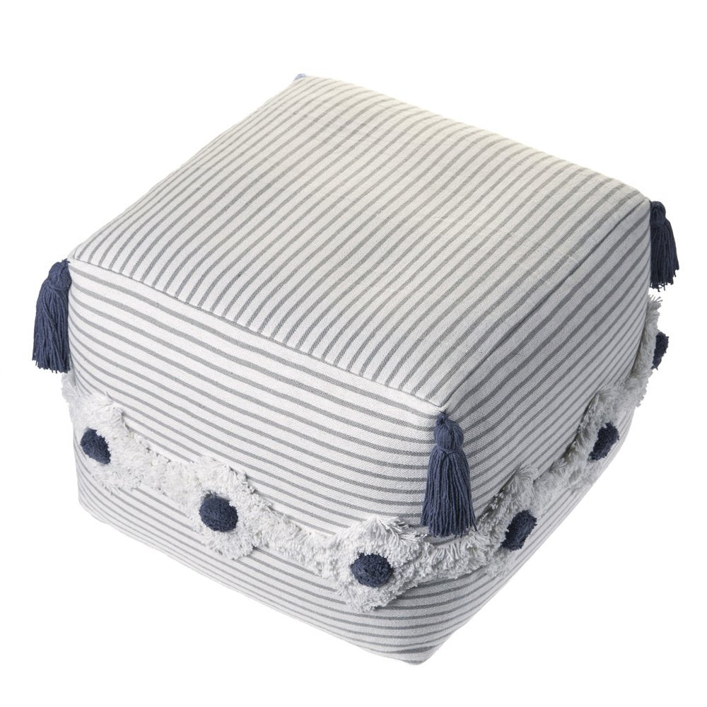 Gray Cotton Striped Pouf Ottoman - 18-inch