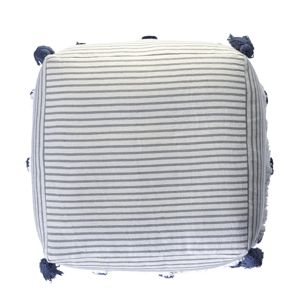 Gray Cotton Striped Pouf Ottoman - 18-inch