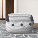 Gray Cotton Striped Pouf Ottoman - 18-inch