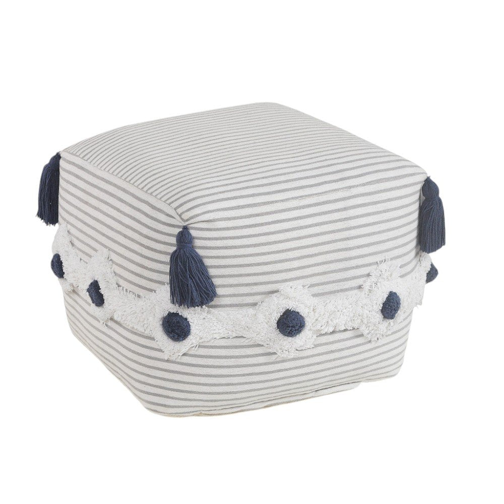 Gray Cotton Striped Pouf Ottoman - 18-inch
