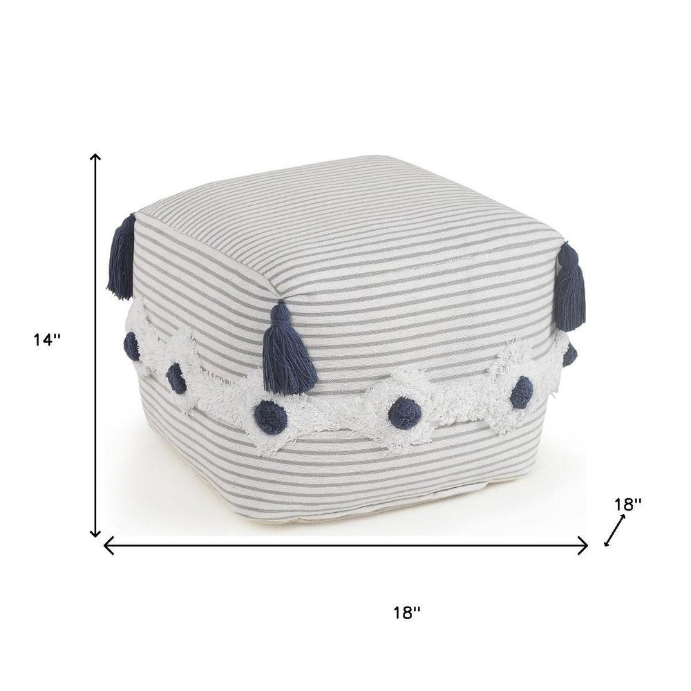 Gray Cotton Striped Pouf Ottoman - 18-inch