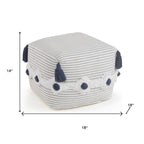 Gray Cotton Striped Pouf Ottoman - 18-inch