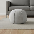 Gray Cotton Patchwork Round Pouf Ottoman - 18-inch
