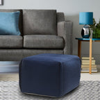 Blue Cotton Patchwork Pouf Ottoman - 18-inch
