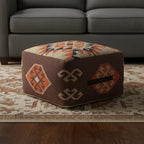 Brown Tribal Pouf Ottoman - 18-inch