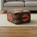 Brown Tribal Pouf Ottoman - 18-inch