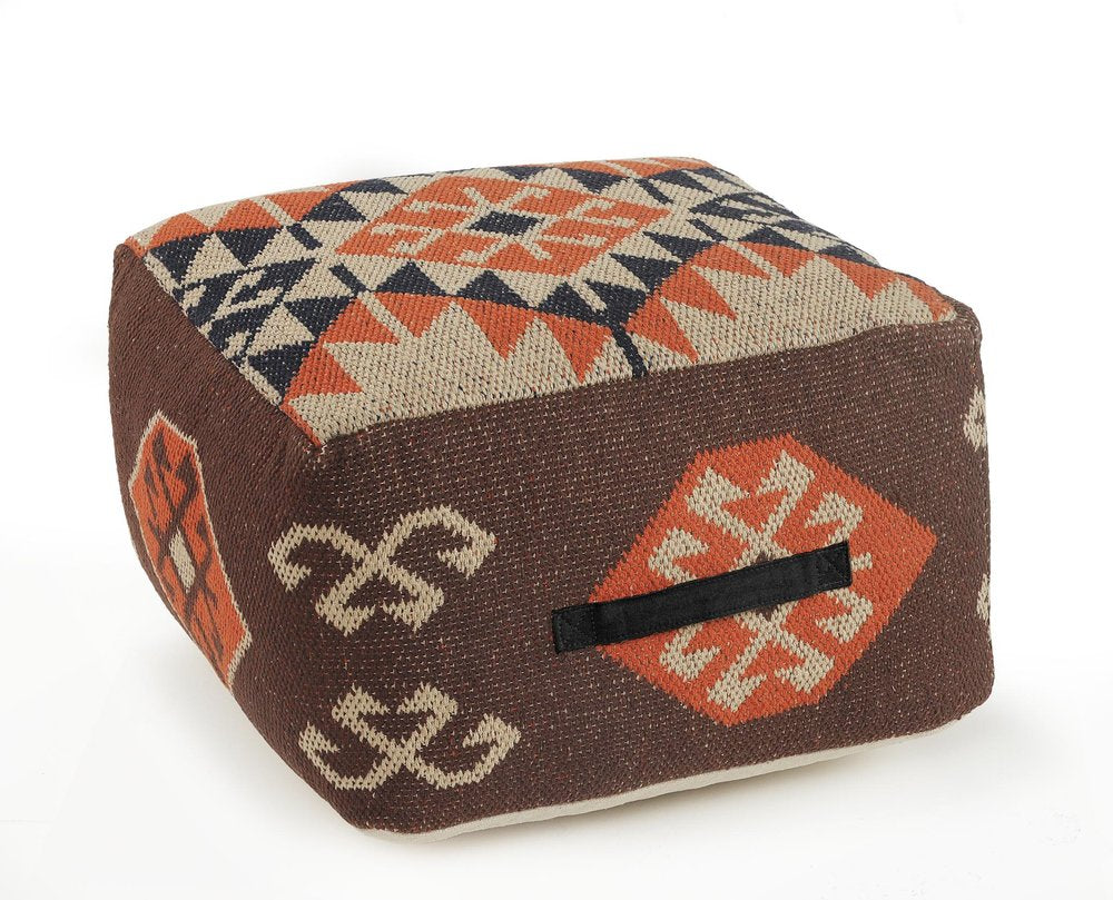 Brown Tribal Pouf Ottoman - 18-inch