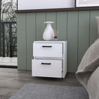 White Wood Two Drawer Nightstand with Integrated Tech - 19-inch