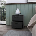 Black Wood Two Drawer Nightstand with Integrated Tech - 19-inch