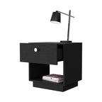 Black Wood One Drawer Nightstand with Integrated Tech - 20-inch
