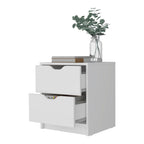 White Wood Two Drawer Nightstand with Integrated Tech - 19-inch