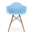 Blue and Natural Heavy Duty Plastic and Solid Wood Dining Arm Chair