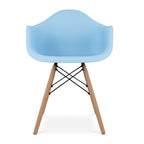 Blue and Natural Heavy Duty Plastic and Solid Wood Dining Arm Chair