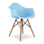 Blue and Natural Heavy Duty Plastic and Solid Wood Dining Arm Chair