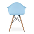 Blue and Natural Heavy Duty Plastic and Solid Wood Dining Arm Chair