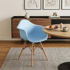 Blue and Natural Heavy Duty Plastic and Solid Wood Dining Arm Chair