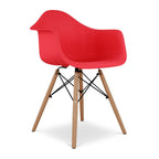 Red and Natural Heavy Duty Plastic and Solid Wood Dining Arm Chair